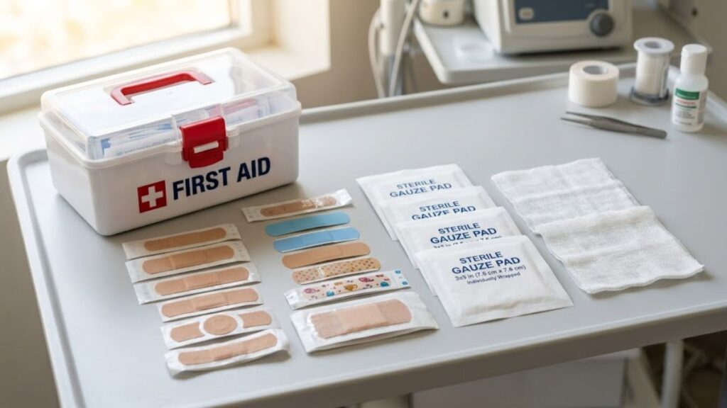 adhesive bandages and gauze pads