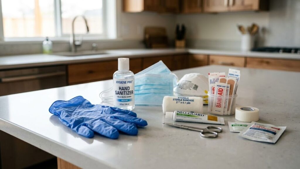 disposable medical gloves and safety equipment